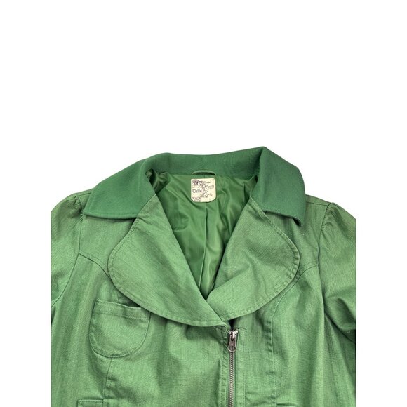 Vintage Y2K Tulle Green Moto Zip Front Jacket With Cuffed Sleeves Size XL - Picture 2 of 6